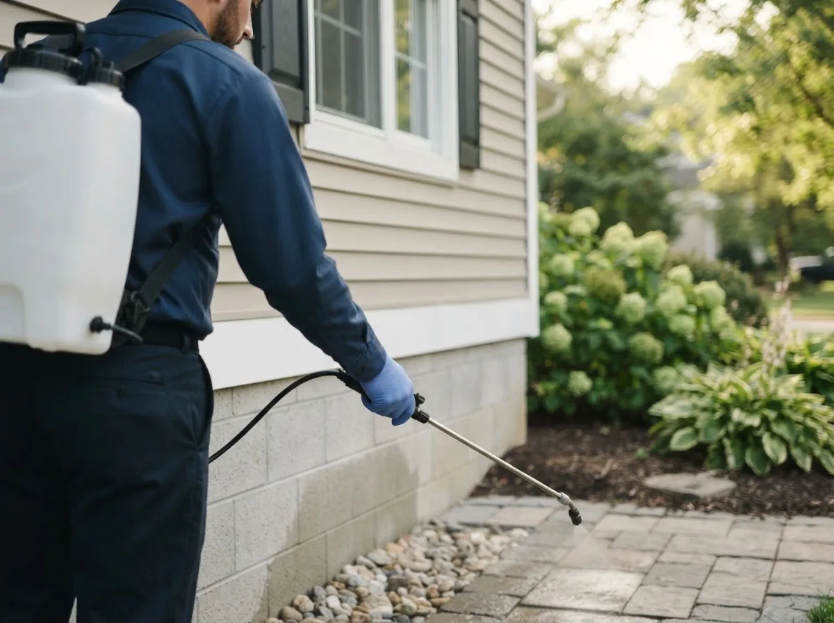 Pest control technician inspecting a home in Groveoak, AL